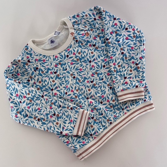Petit Bateau Other - Petit Bateau Cream and Blue Leaf Print Top